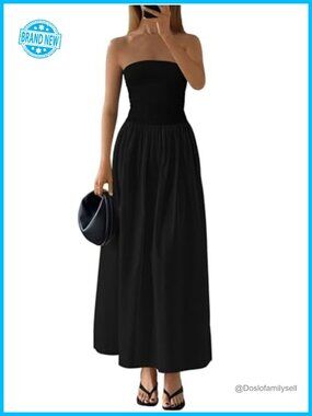Strapless Maxi Dress A-Line Flowy Summer Elegant Wedding Guest Cocktail